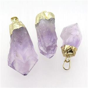purple Amethyst nugget pendant, freeform, gold plated, approx 13-30mm [GM16801]