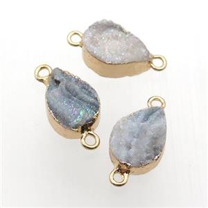 Solar Agate Druzy teardrop connector, gold plated, approx 10-14mm [GM16802]
