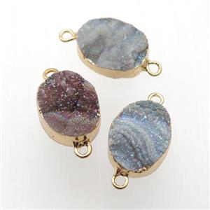 Solar Agate Druzy oval connector, gold plated, approx 12-16mm [GM16803]