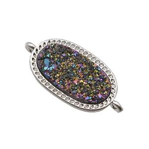 rainbow druzy quartz oval connector, platinum plated, approx 10-16.5mm [GM16807]