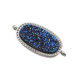 blue druzy quartz oval connector, platinum plated, approx 10-16.5mm [GM16810]