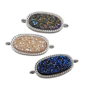 druzy quartz oval connector, platinum plated, mixed, approx 10-16.5mm [GM16811]