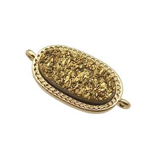 gold druzy quartz oval connector, gold plated, approx 10-16.5mm [GM16815]