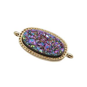 rainbow druzy quartz oval connector, gold plated, approx 10-16.5mm [GM16816]