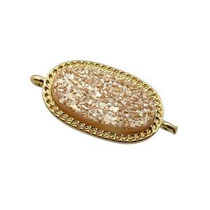 champagne druzy quartz oval connector, gold plated, approx 10-16.5mm [GM16817]