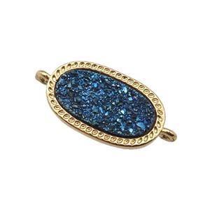 blue druzy quartz oval connector, gold plated, approx 10-16.5mm [GM16818]