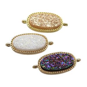 druzy quartz oval connector, gold plated, mixed, approx 10-16.5mm [GM16819]
