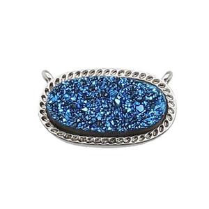 blue druzy quartz oval pendant, platinum plated, approx 10-16.5mm [GM16820]