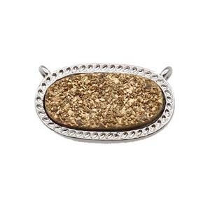 gold druzy quartz oval pendant, platinum plated, approx 10-16.5mm [GM16822]