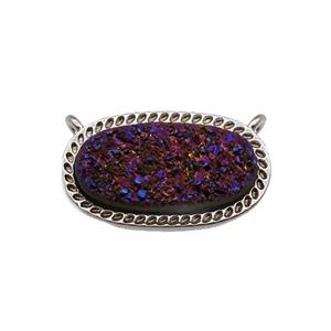 purple druzy quartz oval pendant, platinum plated, approx 10-16.5mm [GM16823]