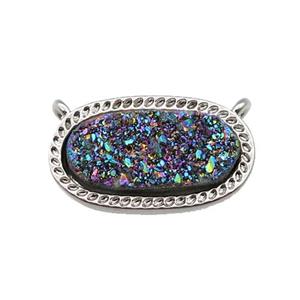 rainbow druzy quartz oval pendant, platinum plated, approx 10-16.5mm [GM16825]
