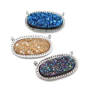 druzy quartz oval pendant, platinum plated, mixed, approx 10-16.5mm [GM16827]