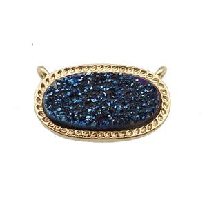 blue druzy quartz oval pendant, gold plated, approx 10-16.5mm [GM16832]