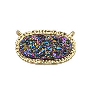 rainbow druzy quartz oval pendant, gold plated, approx 10-16.5mm [GM16834]