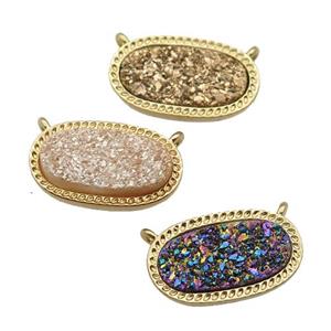 druzy quartz oval pendant, gold plated, mixed, approx 10-16.5mm [GM16835]
