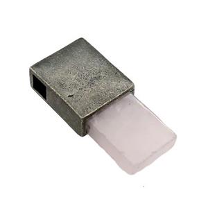 copper rectangle pendant with Rose Quartz, antique bronze, approx 12-26mm, 4mm hole [GM16845]