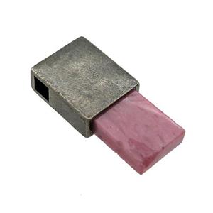 copper rectangle pendant with Rhodonite, antique bronze, approx 12-26mm, 4mm hole [GM16846]