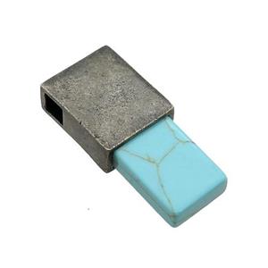 copper rectangle pendant with Turquoise, antique bronze, approx 12-26mm, 4mm hole [GM16847]