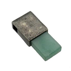 copper rectangle pendant with green Aventurine, antique bronze, approx 12-26mm, 4mm hole [GM16848]