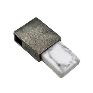 copper rectangle pendant with white Howlite, antique bronze, approx 12-26mm, 4mm hole [GM16849]