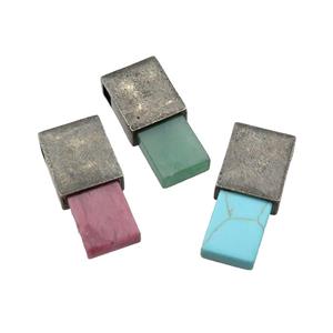 copper rectangle pendant with Gemstone, antique bronze, mixed, approx 12-26mm, 4mm hole [GM16850]