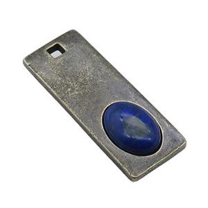 copper rectangle pendant with Lapis, antique bronze, approx 14-38mm [GM16854]