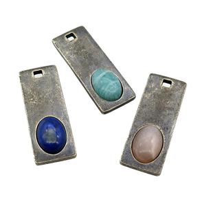 copper rectangle pendant with Gemstone, antique bronze, mixed, approx 14-38mm [GM16856]