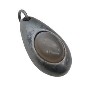copper teardrop pendant with grey Moonstone, antique bronze, approx 15-30mm [GM16857]