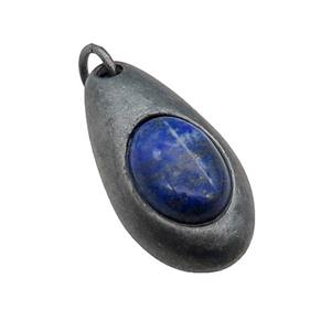 copper teardrop pendant with Lapis, antique bronze, approx 15-30mm [GM16859]