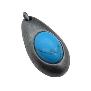 copper teardrop pendant with Turquoise, antique bronze, approx 15-30mm [GM16862]