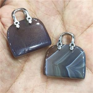 gray Agate bag charm pendant, approx 20-24mm [GM16870]