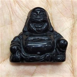 black Obsidian Buddha without hole, approx 30mm [GM16898]