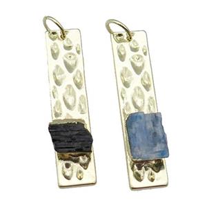 copper rectangle pendant pave gemstone, mixed, gold plated, approx 10-12mm, 10-40mm [GM16909]