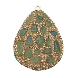 green Chrysoprase teardrop pendant pave yellow rhinestone, approx 30-40mm [GM16936]