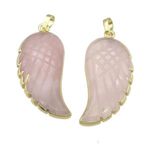 Rose Quartz angel wing pendant, gold plated, approx 15-35mm [GM16974]