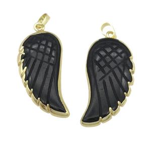 black Obsidian angel wing pendant, gold plated, approx 15-35mm [GM16976]