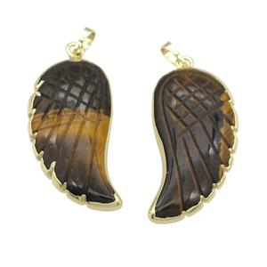 Tiger eye stone angel wing pendant, gold plated, approx 15-35mm [GM16978]