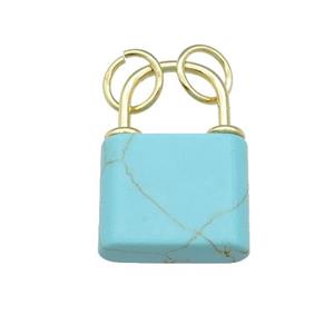 teal Turquoise Lock pendant, gold plated, approx 18-27mm [GM16981]