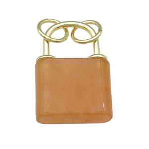 peach Aventurine Lock pendant, gold plated, approx 18-27mm [GM16984]