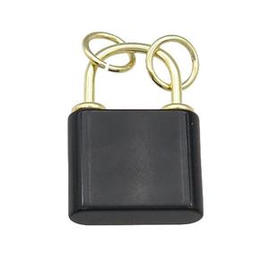 black Onyx Agate Lock pendant, gold plated, approx 18-27mm [GM16987]
