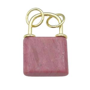 pink Rhodonite Lock pendant, gold plated, approx 18-27mm [GM16988]