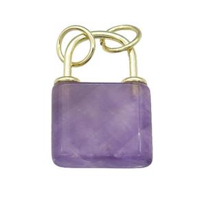 purple Amethyst Lock pendant, gold plated, approx 18-27mm [GM16990]