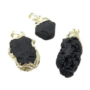 black Tourmaline nugget pendant, freeform, gold plated, approx 18-27mm [GM16992]