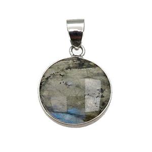 Labraodirte circle pendant, platinum plated, approx 16mm dia [GM16995]