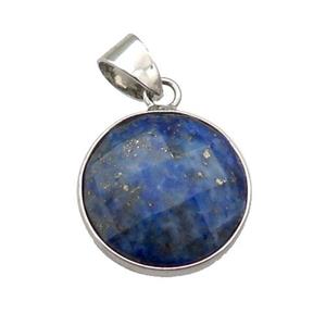 blue Lapis Lazuli circle pendant, platinum plated, approx 16mm dia [GM16997]