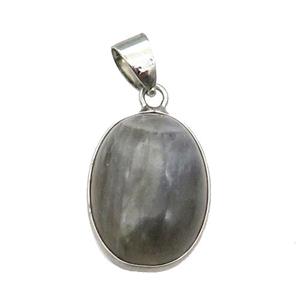 Labradorite oval pendant, platinum plated, approx 13-18mm [GM17002]