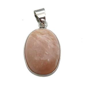 peach Sunstone oval pendant, platinum plated, approx 13-18mm [GM17003]