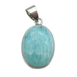 green Russian Amazonite oval pendant, platinum plated, approx 13-18mm [GM17005]