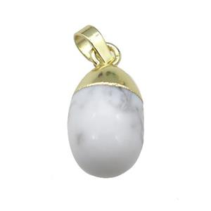 white Howlite egg pendant, gold plated, approx 10-15mm [GM17015]