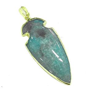 green Amazonite arrowhead pendant, gold plated, approx 20-40mm [GM17042]